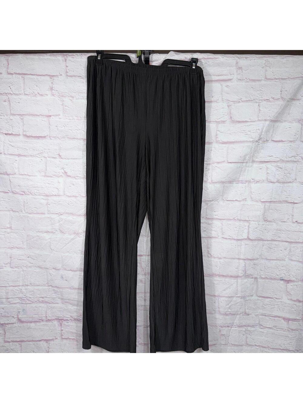 Zac & Rachel Women's 1X Black Crinkle Wide-Leg Pants
